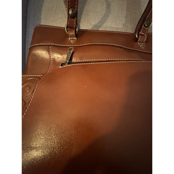 Patricia Nash Bolsena Florence Brown Tooled Leather Tote ZipTop Shoulder Bag - Picture 5 of 14